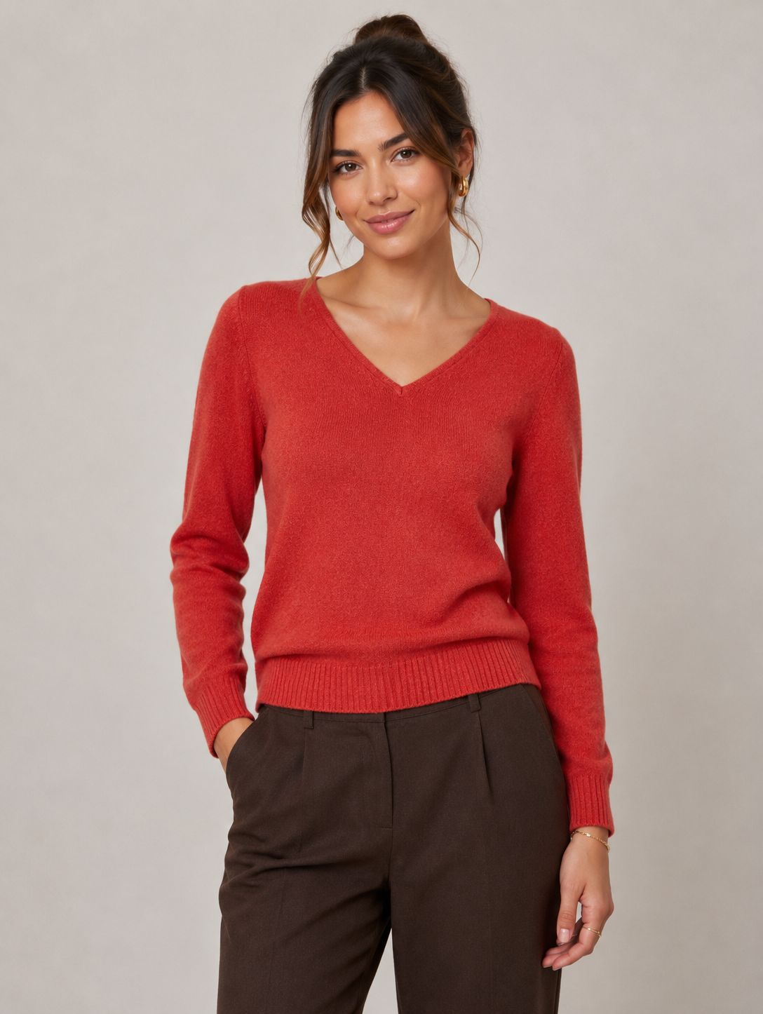 Miela V-Neck Jumper (Aurora Red/Dark Melan)