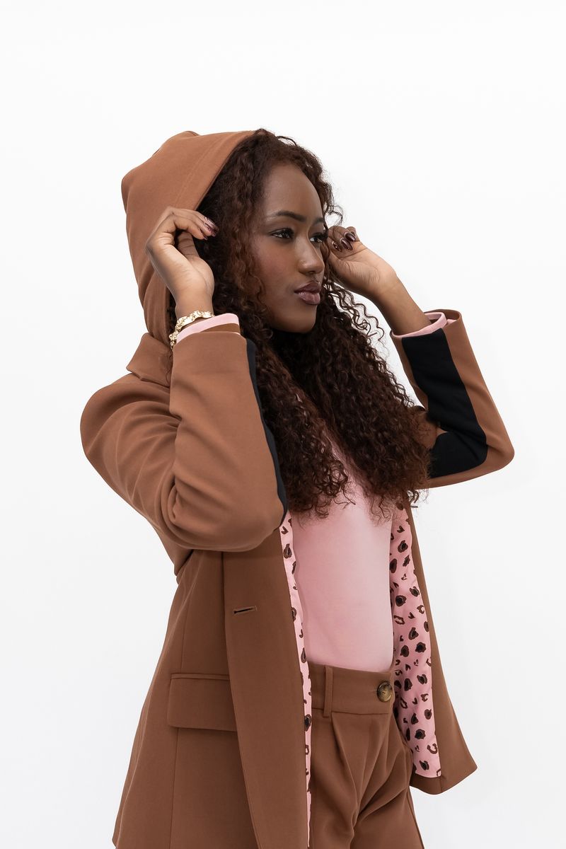Cosma Detachable Hooded Blazer (Brown)