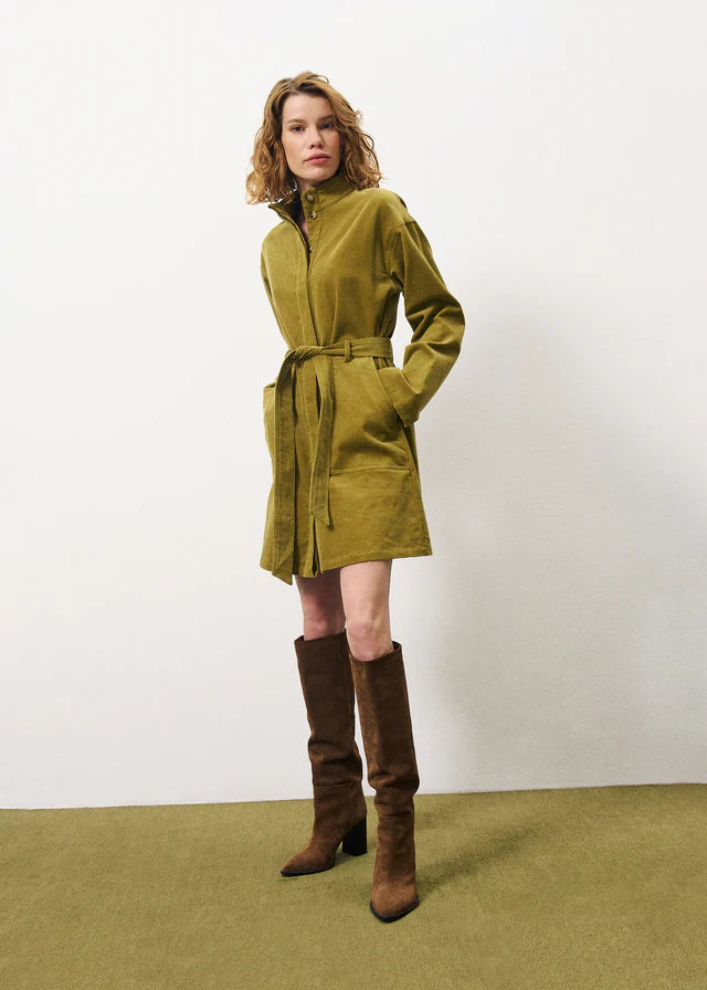 Cloelia Corduroy Mini Dress (Olive)