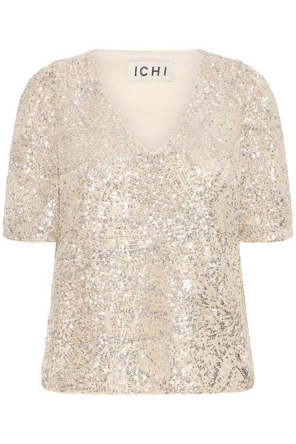 Faith Sequin V-Neck Top (Frosted Almond)