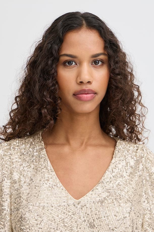 Faith Sequin V-Neck Top (Frosted Almond)