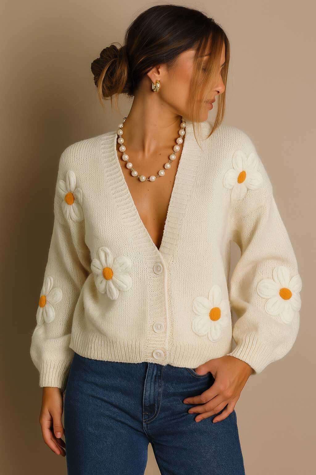 Daisy Cardigan (White/Yellow)