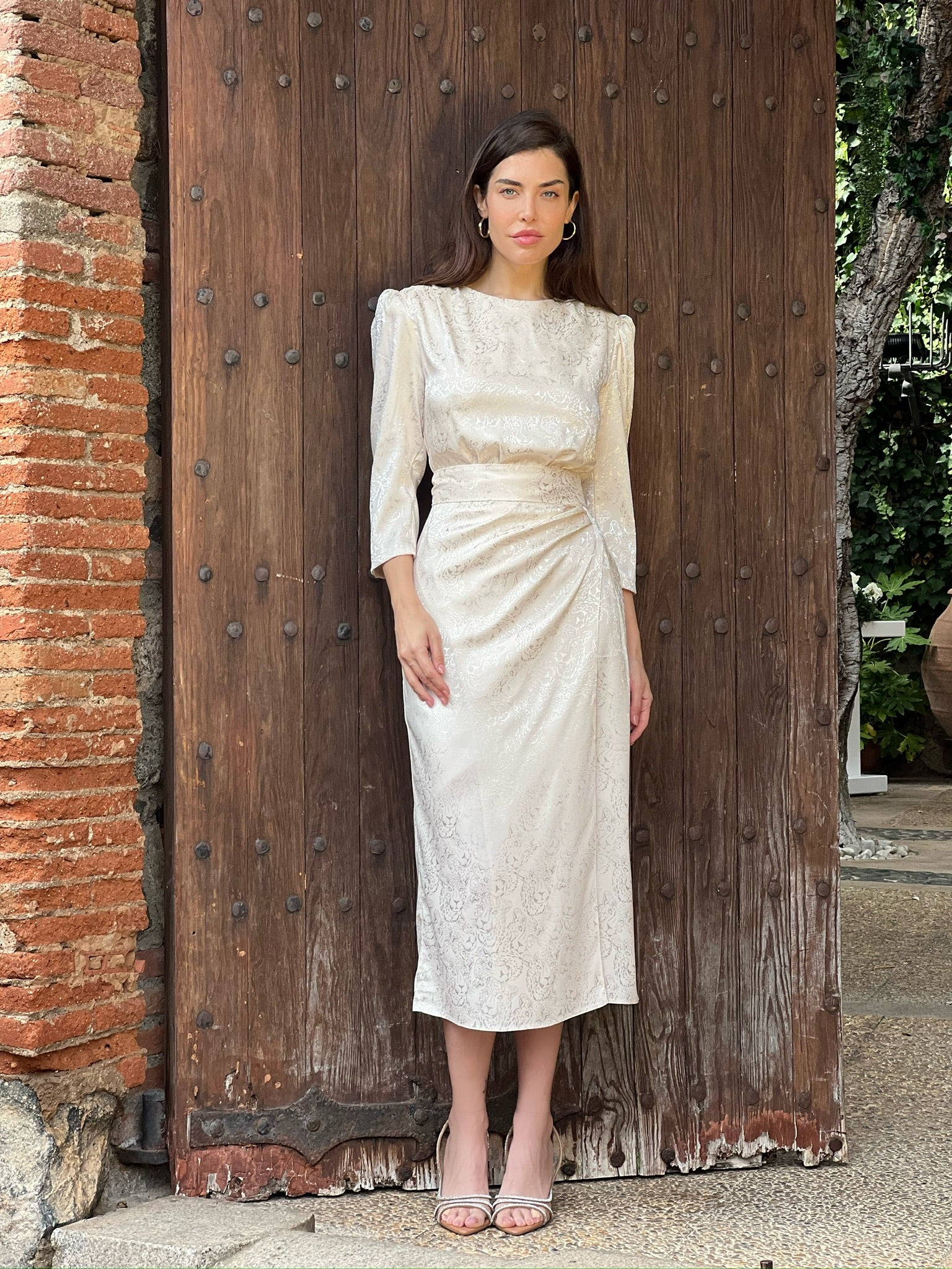 Michelle Printed Midi Dress (Cream)