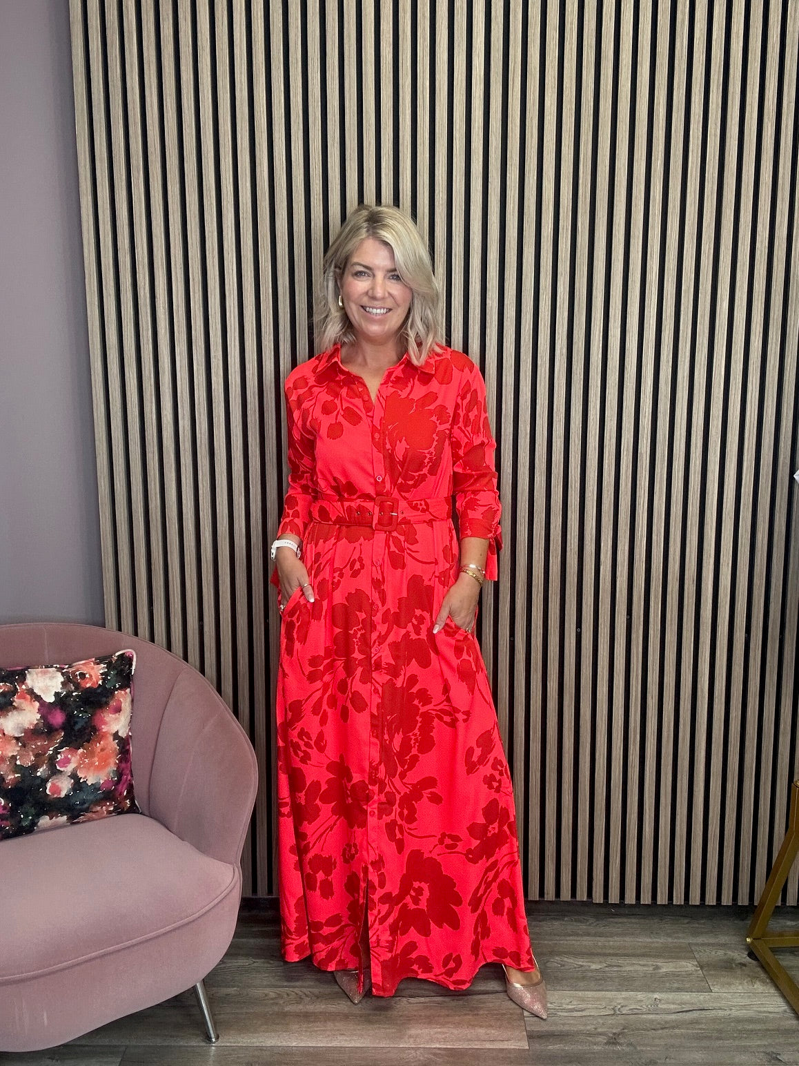 Dove Maxi Shirt Dress (Red Leopard Floral)