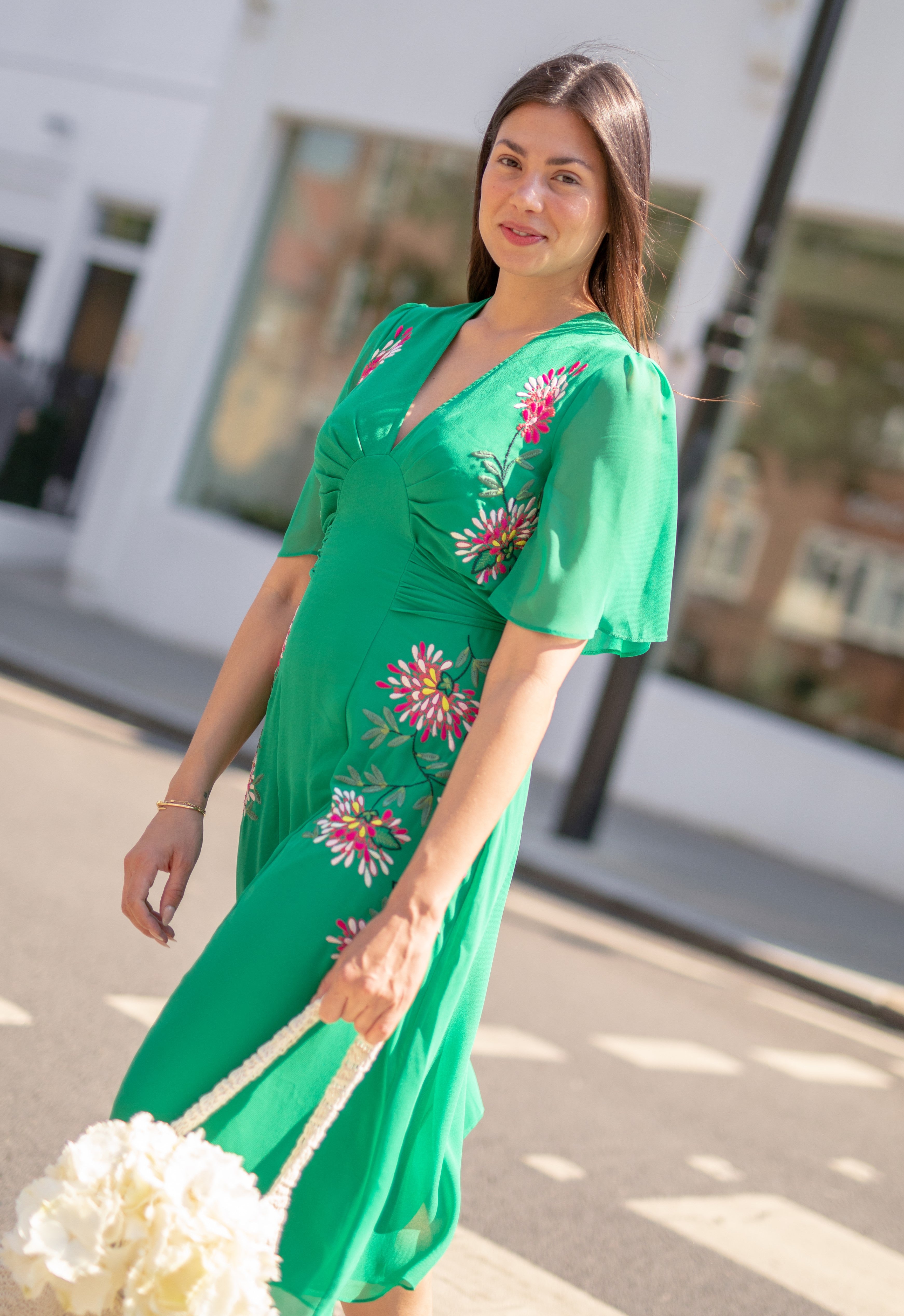 THE HANNAH EMBROIDERED FLUTTER SLEEVE MIDI DRESS (GREEN) | Love Cherish | Dress THE HANNAH EMBROIDERED FLUTTER SLEEVE MIDI DRESS (GREEN) | Love Cherish | Dress