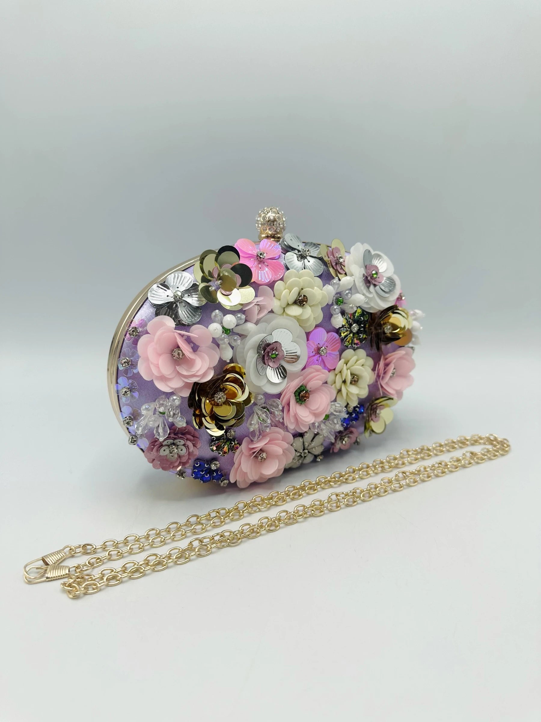 Lillianna Flower Clutch (Lilac/Gold)