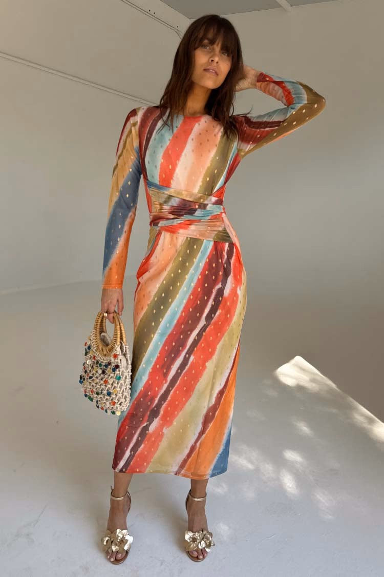 striped mesh dress Striped Mesh Maxi Dress Black