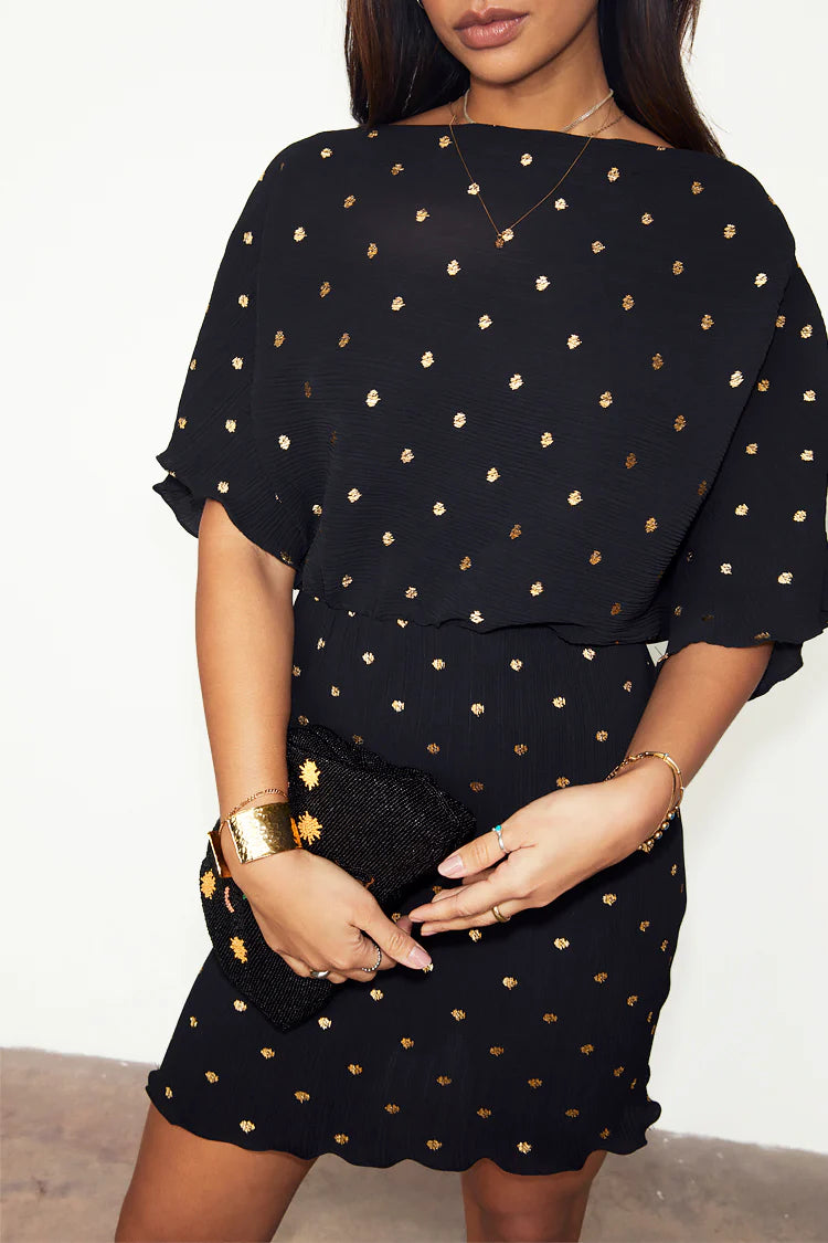 Tilly Plisse Mini Dress (Black)