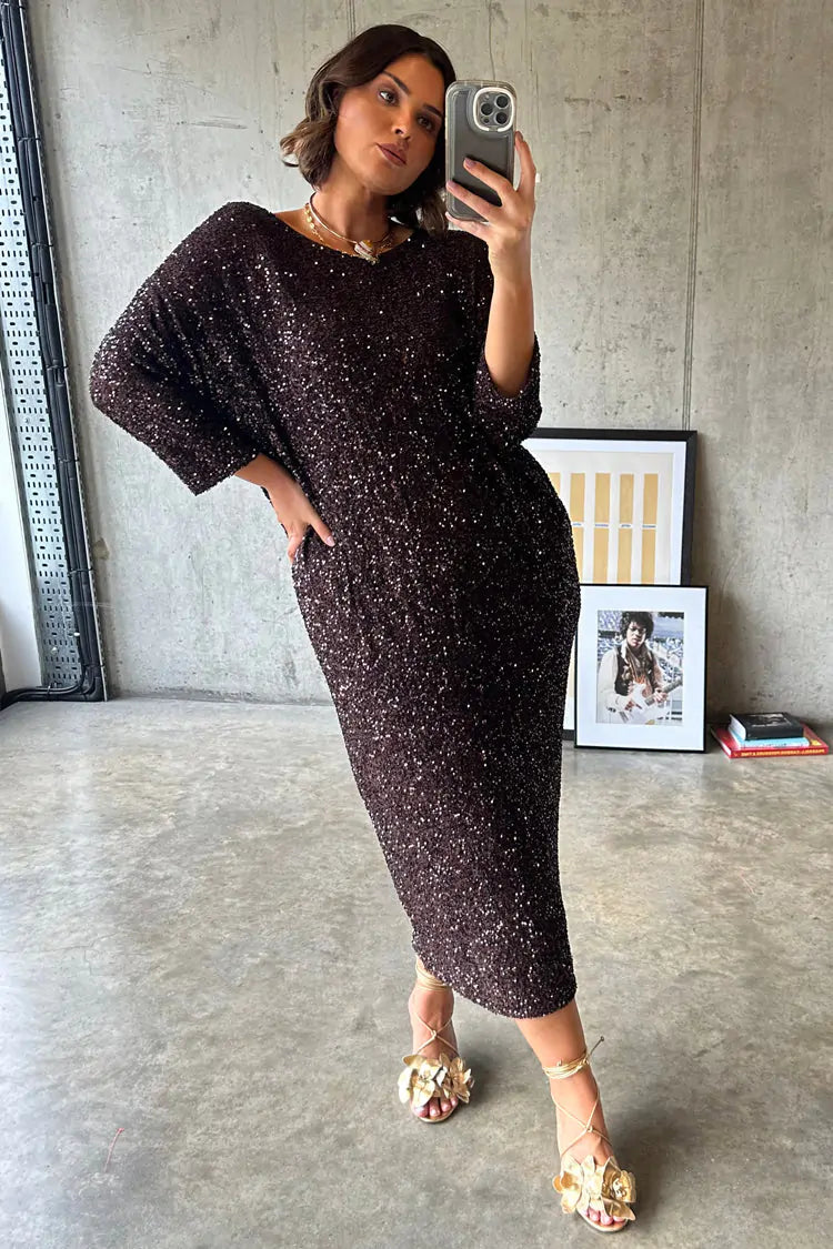 Jem Sequin Dress (Chocolate)