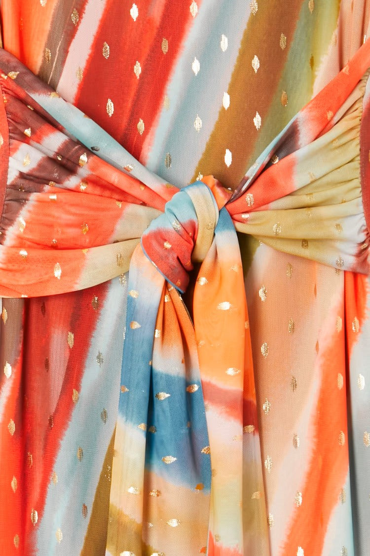 Sunset Stripe Mesh Midi Dress (Orange)