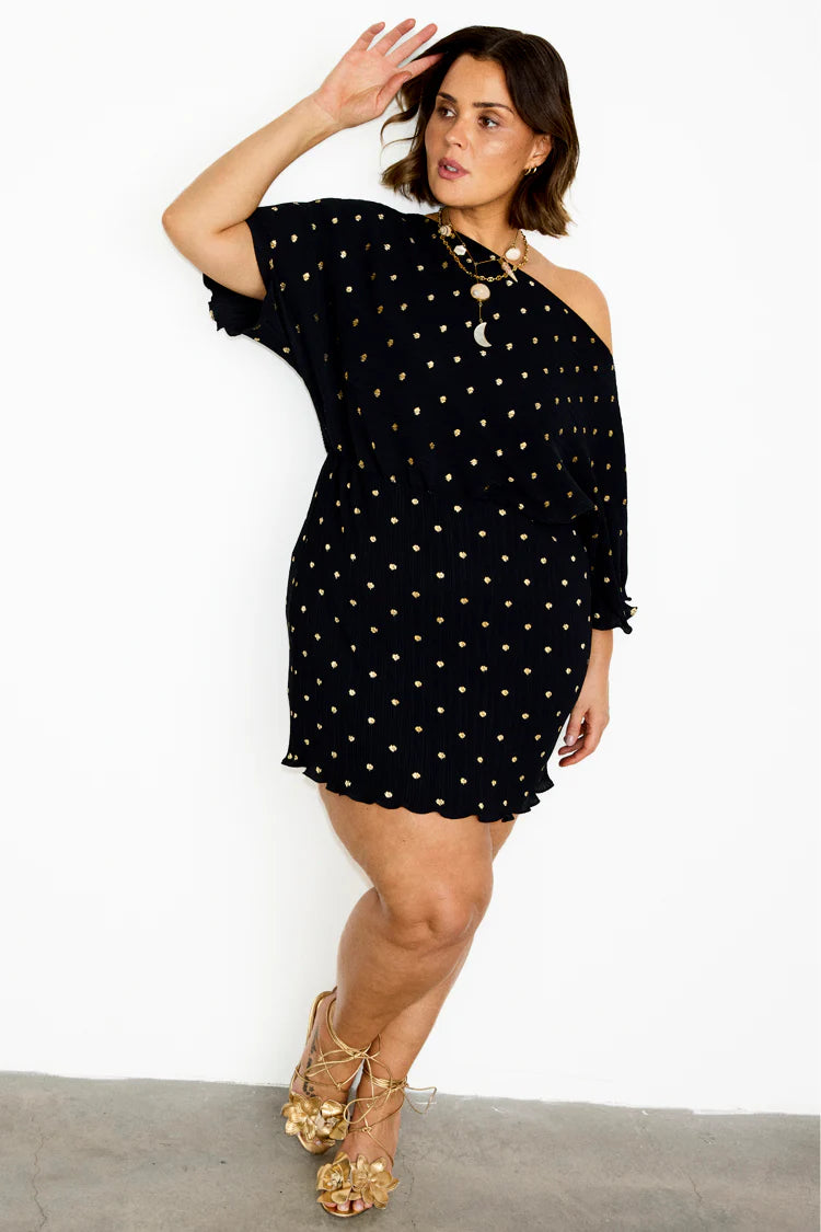 Tilly Plisse Mini Dress (Black)