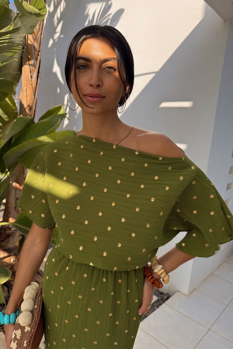 Khaki Plisse Tilly Dress (Green)