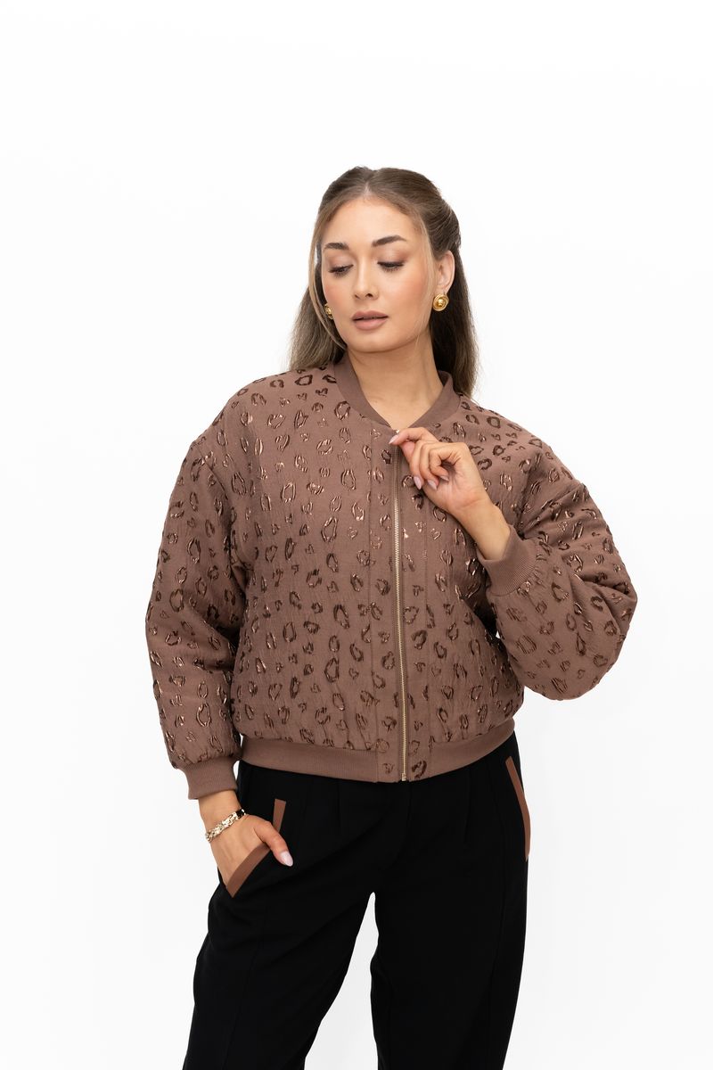 Lyra Quilted Bomber Jacket (Brown)