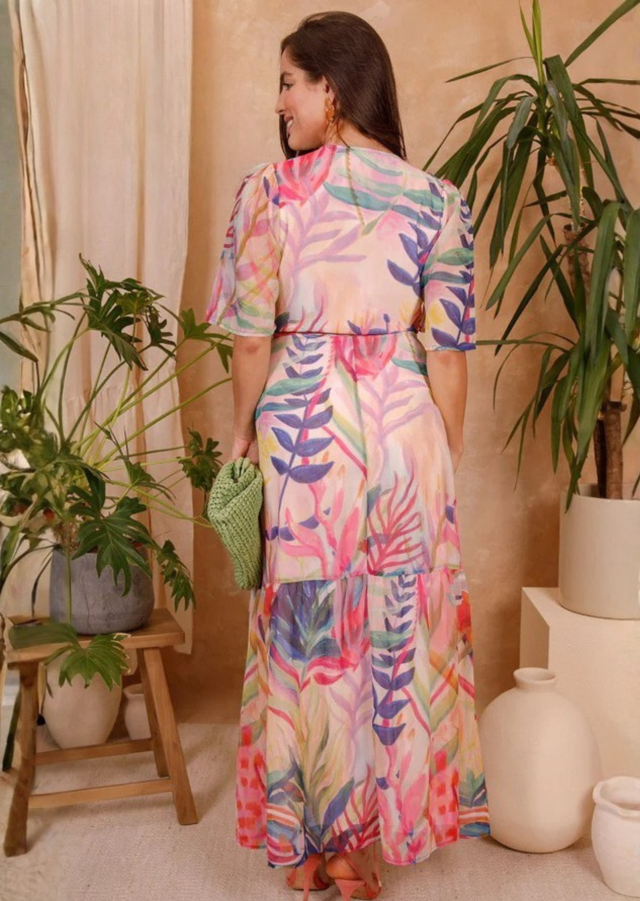 The Leah Maxi Wrap Dress (Pink/Multi)
