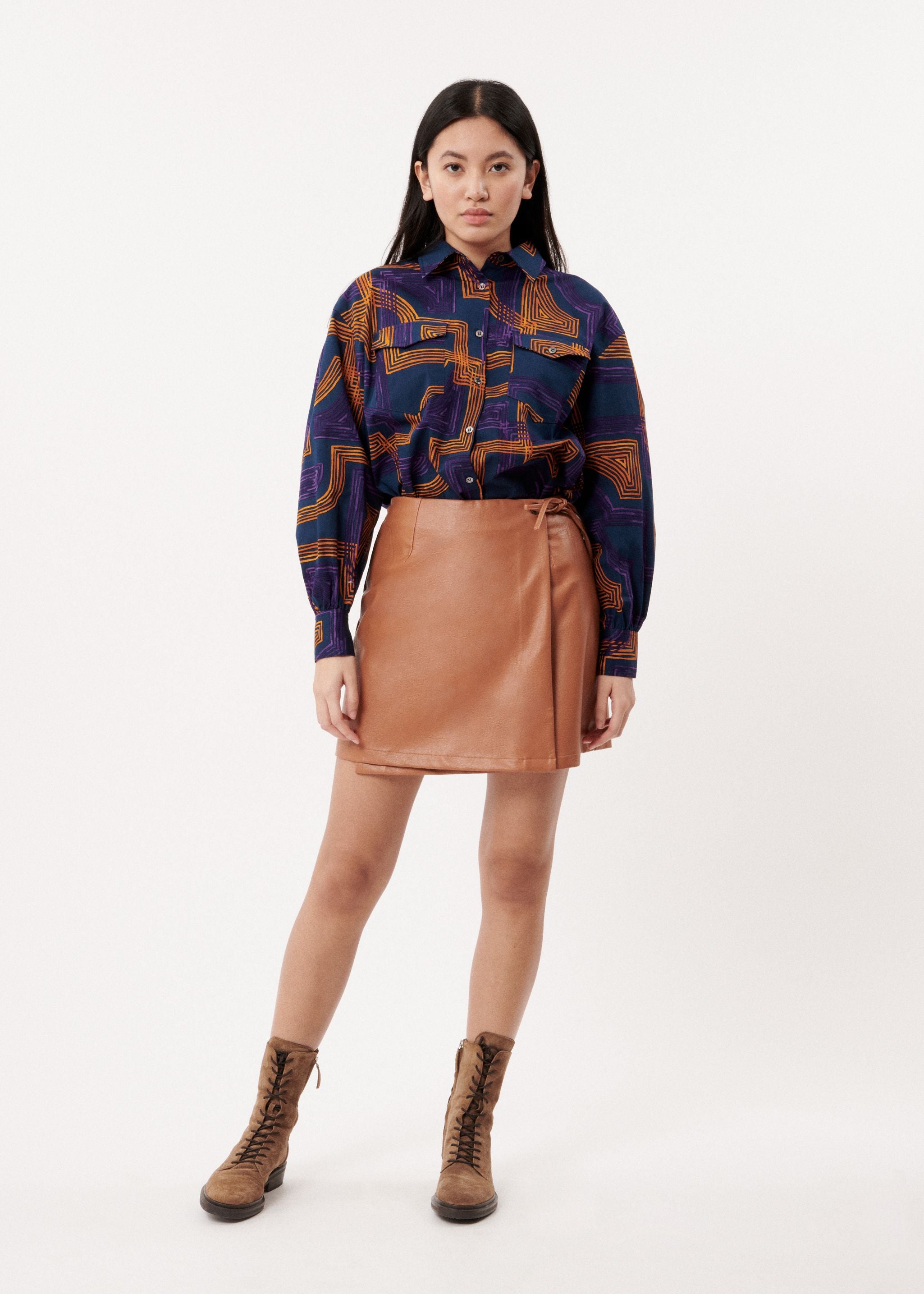ROMANE FAUX LEATHER SKIRT (CAMEL) Love Cherish Skirt