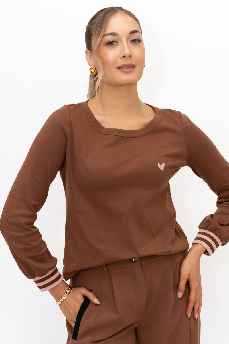 Lumen Long Sleeve Scoop Neck Top (Brown)