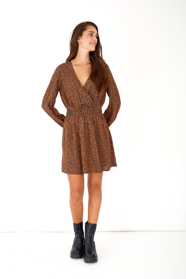 Emma Mini Dress (Black/Terracotta)