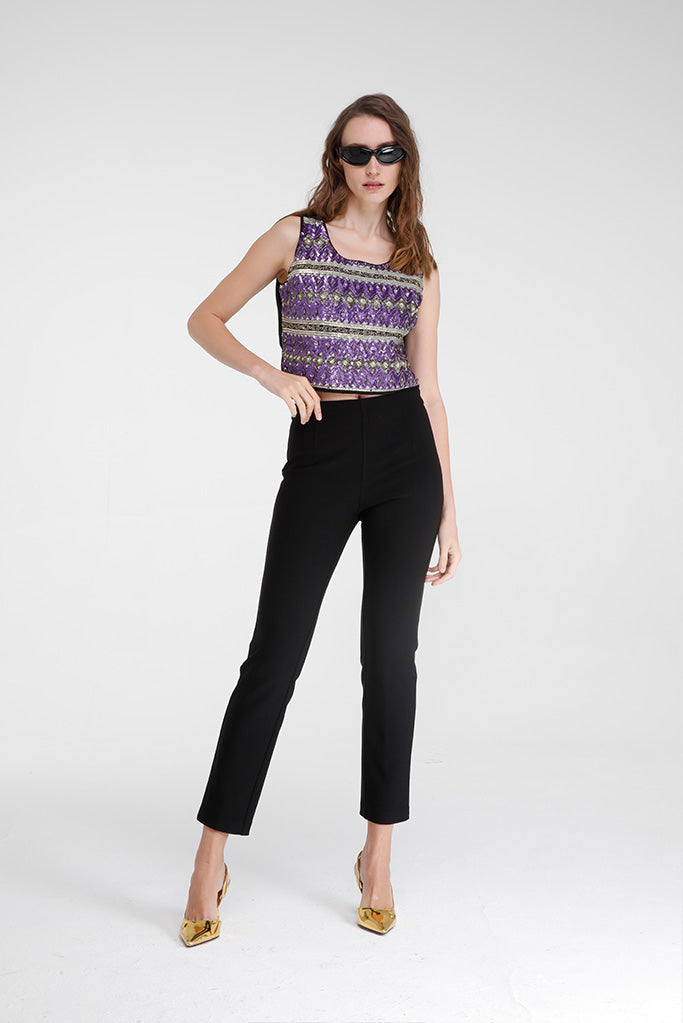 Chillan Crop Sequin Top (Purple/Gold)
