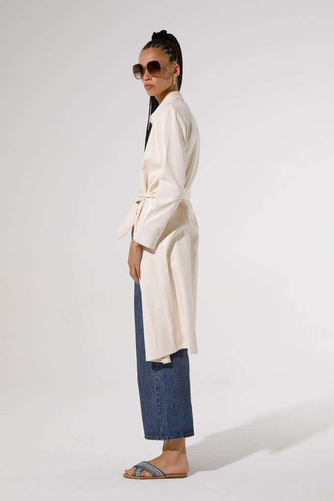 Sandon Faux Leather Trench Dress (Natural White)