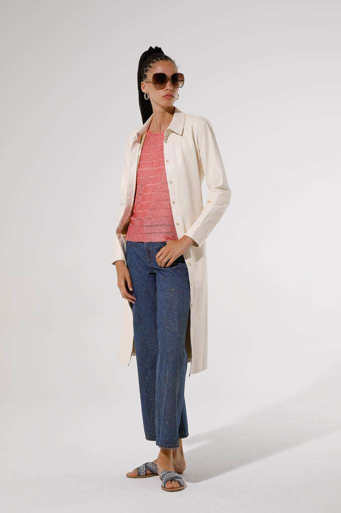 Sandon Faux Leather Trench Dress (Natural White)