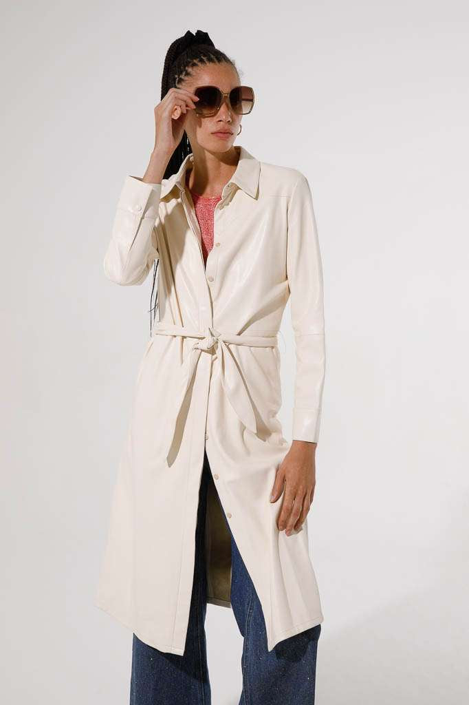 Sandon Faux Leather Trench Dress (Natural White)