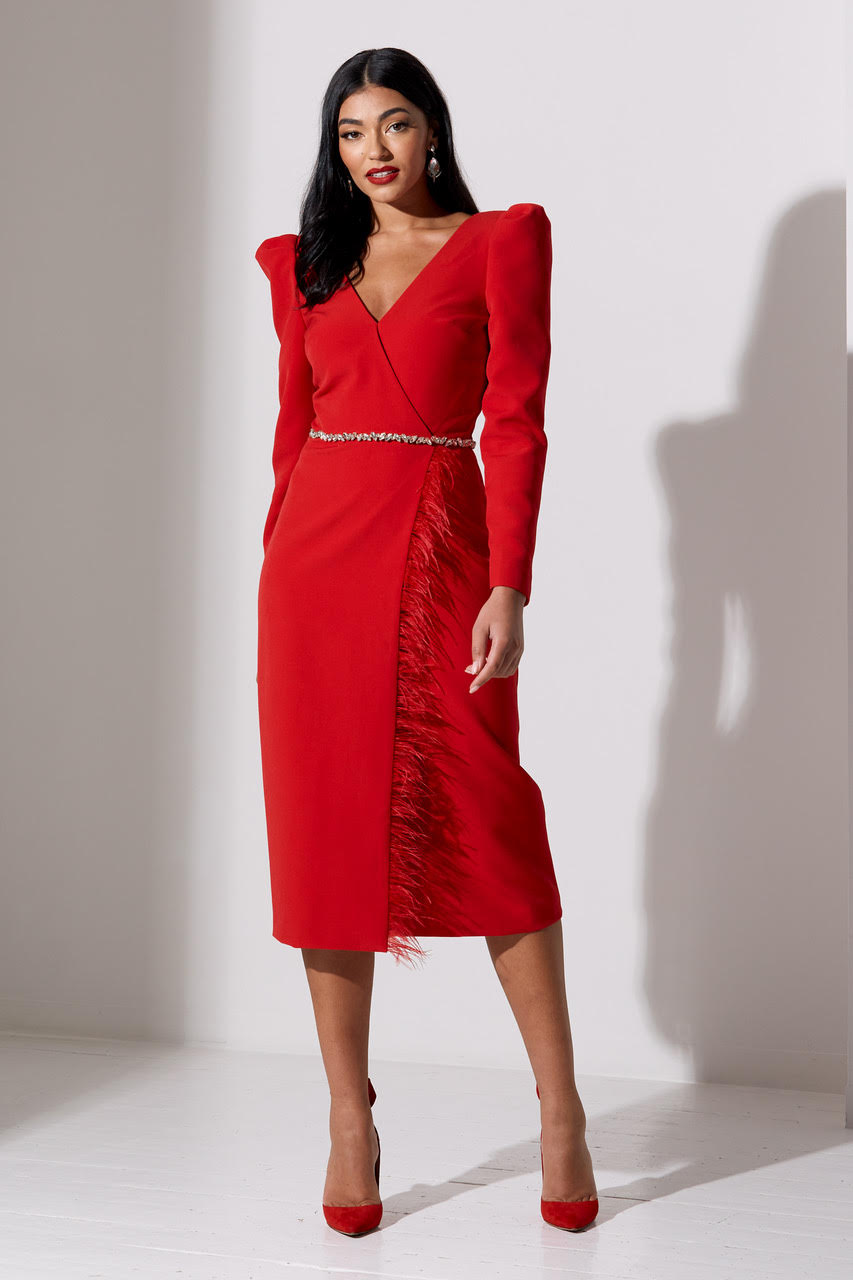 Vivienne Feather Dress (Red)
