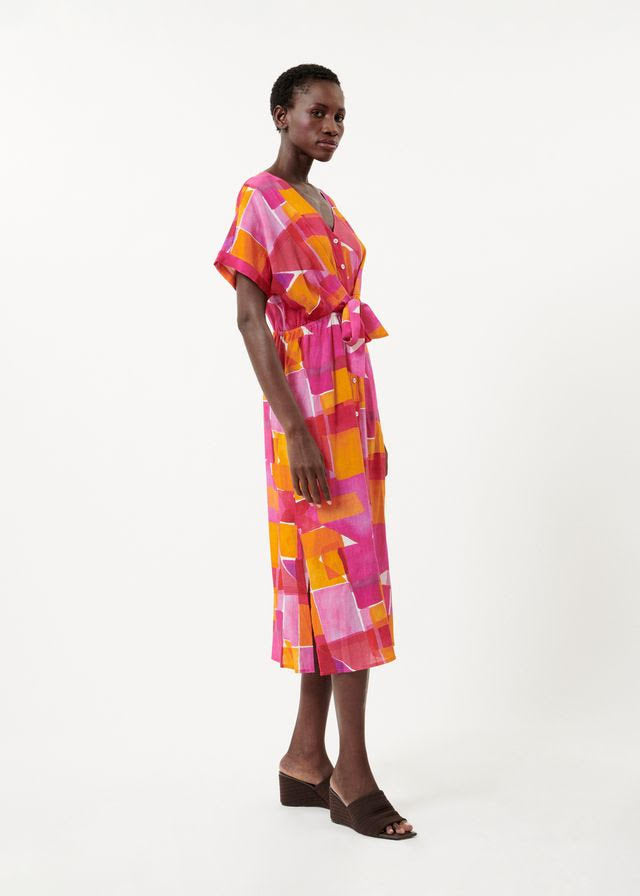 Perrine Short Sleeve Button Dress (Geo Pink)