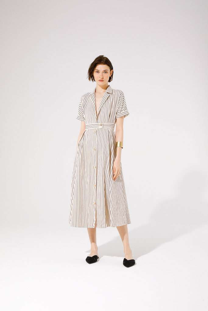 Marinetta Shirt Dress (Beige/Black Stripe)