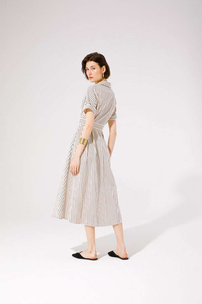 Marinetta Shirt Dress (Beige/Black Stripe)