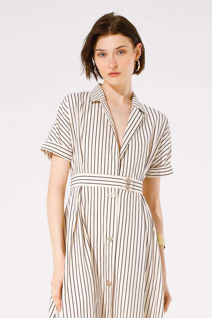 Marinetta Shirt Dress (Beige/Black Stripe)