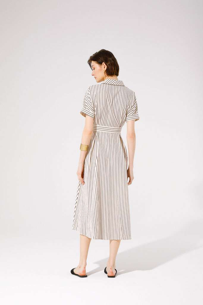 Marinetta Shirt Dress (Beige/Black Stripe)