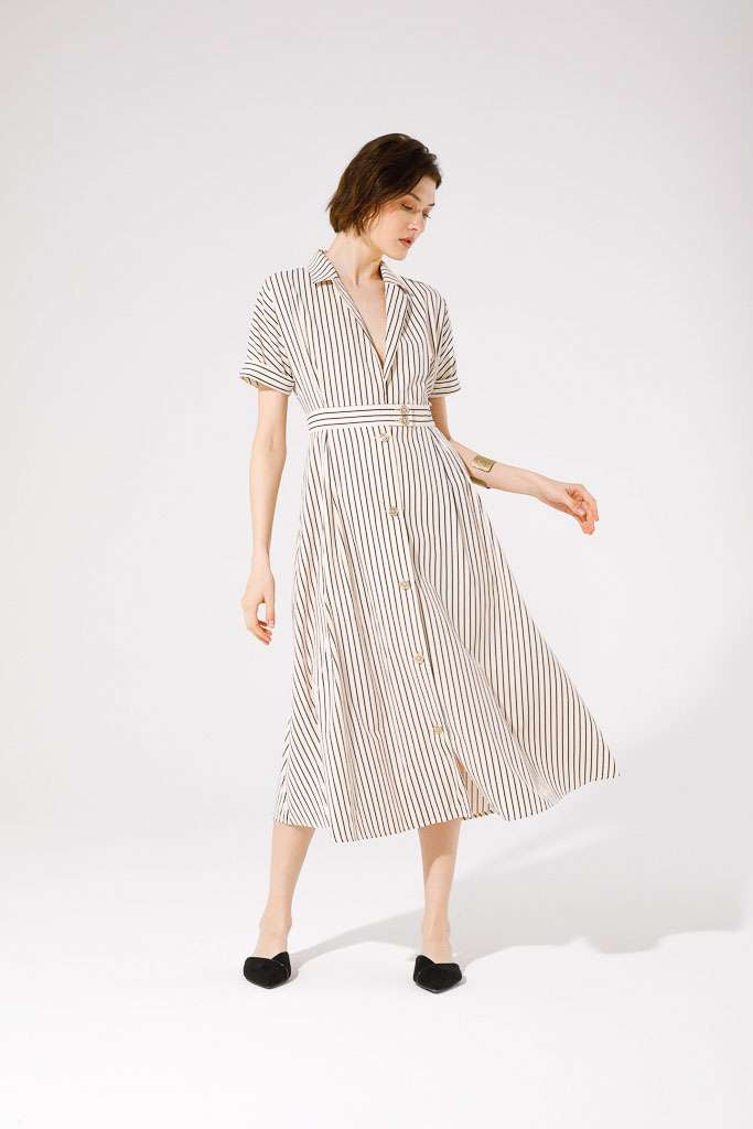 Marinetta Shirt Dress (Beige/Black Stripe)