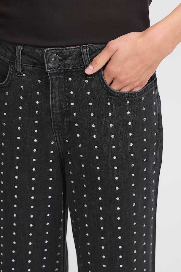 Braidy Rhinestone Wide Leg Jeans (Washed Black)