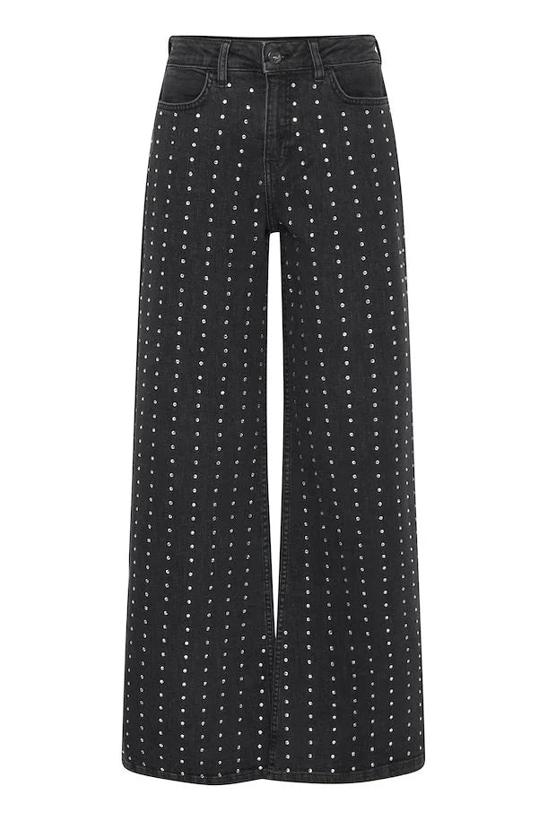 Braidy Rhinestone Wide Leg Jeans (Washed Black)