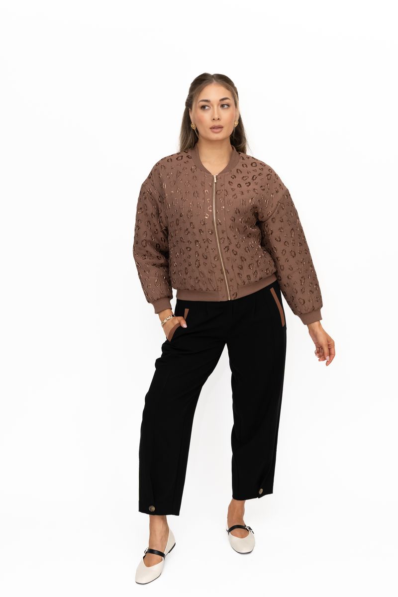 Lyra Quilted Bomber Jacket (Brown)