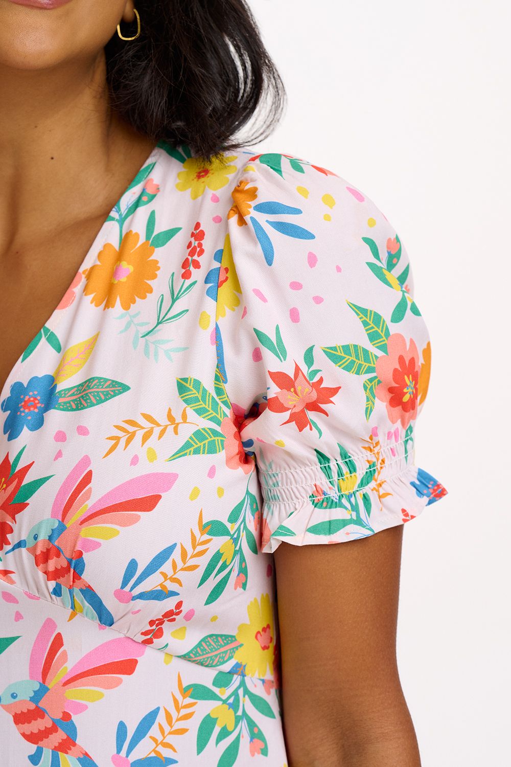 Mary Jane Midi Dress (Off White/Tropical Hummingbird)