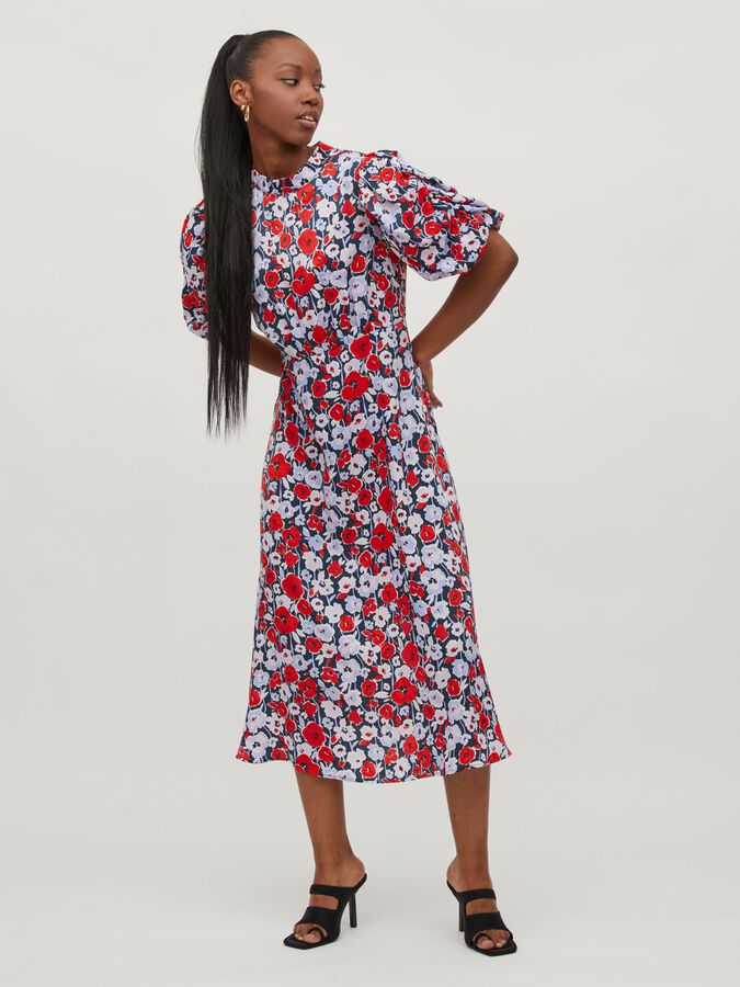 Elvita Midi Dress (Navy/Red)