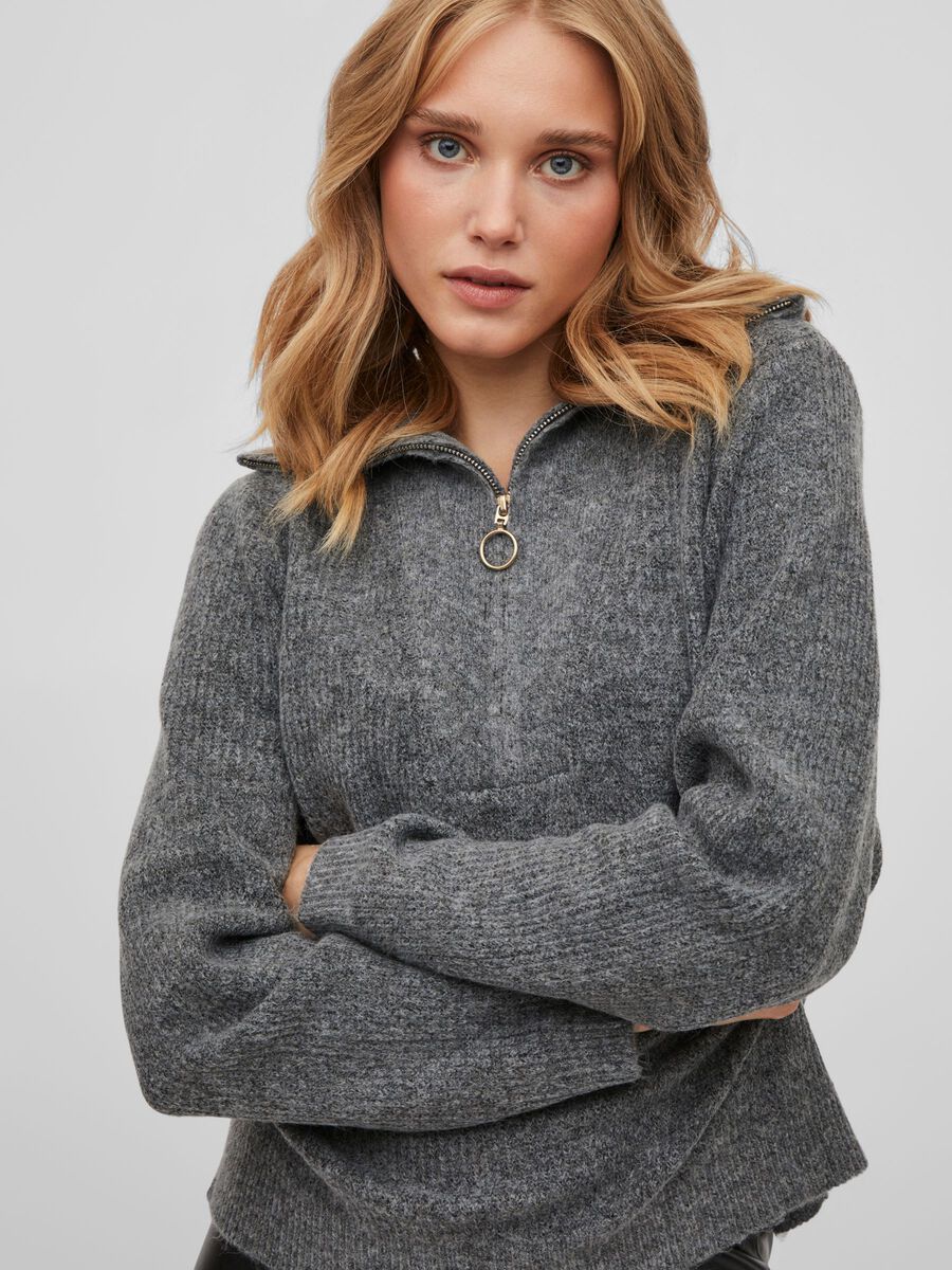 Mathilda Zip Neck Jumper (Medium Grey Melange)