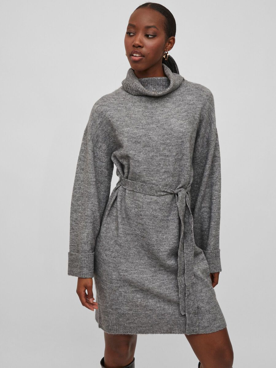 Lara Roll Neck Knit Dress (Grey)
