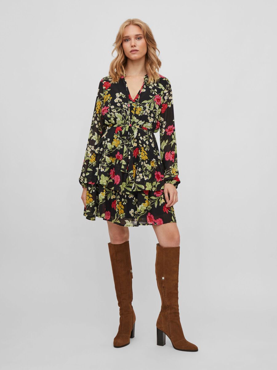 Leslie Short Dress (Black/Floral)