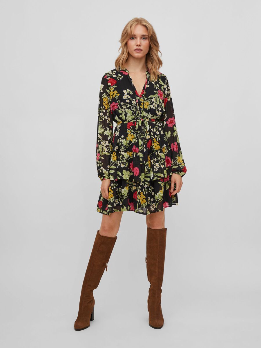 Leslie Short Dress (Black/Floral)