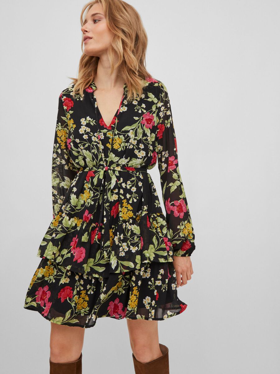 Leslie Short Dress (Black/Floral)