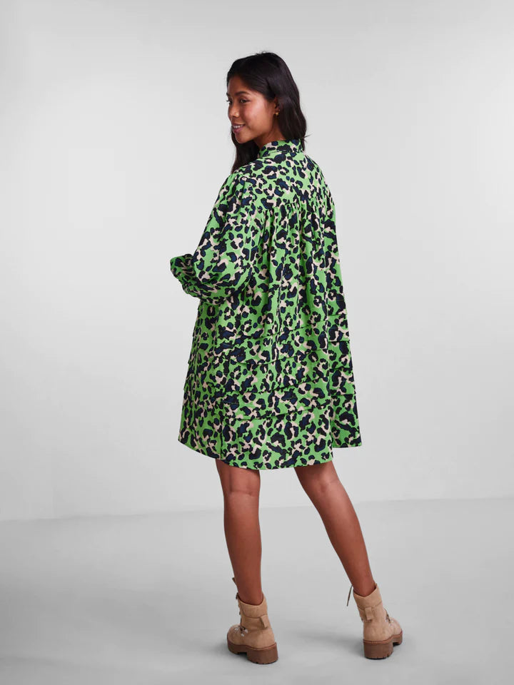 Meline Smock Dress (Grass Green/Leo)