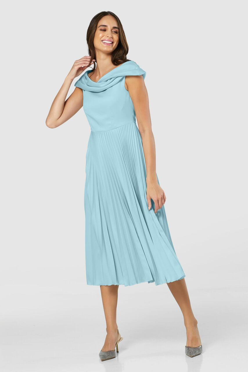 Primrose Pleated Midi Dress (Blue)