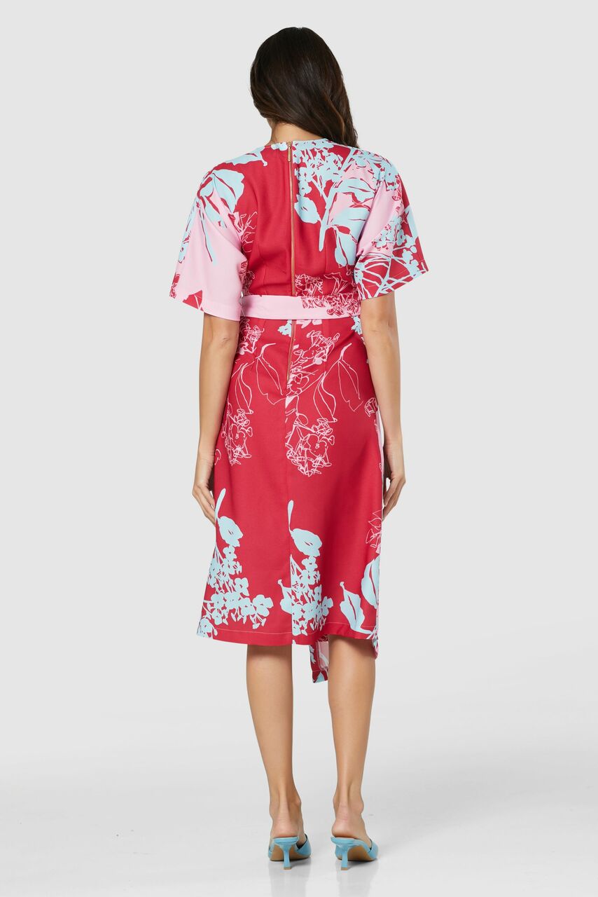 Mia Floral Print Kimono Midi Dress (Pink)