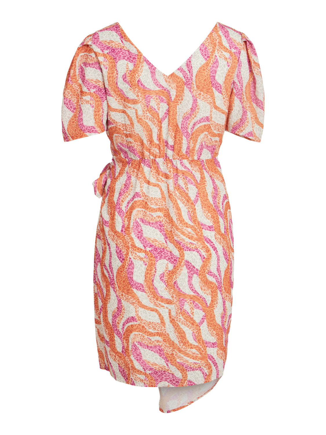 Elina Faux Wrap Dress (Pink/Orange)
