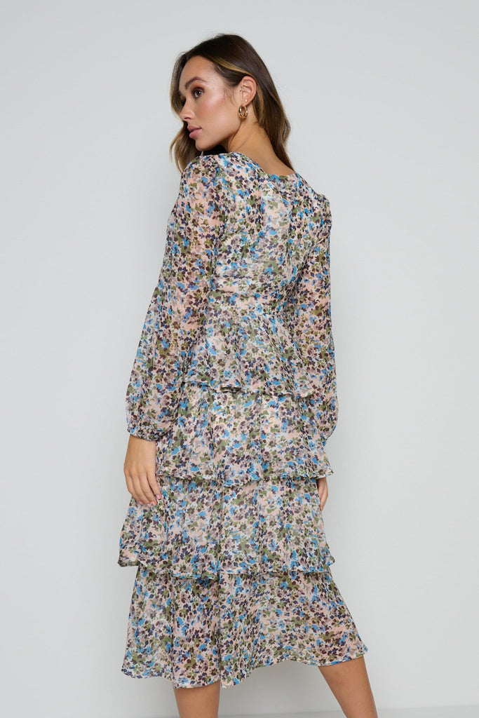 Ashton Ruffle Midi Dress (Ditsy Floral)