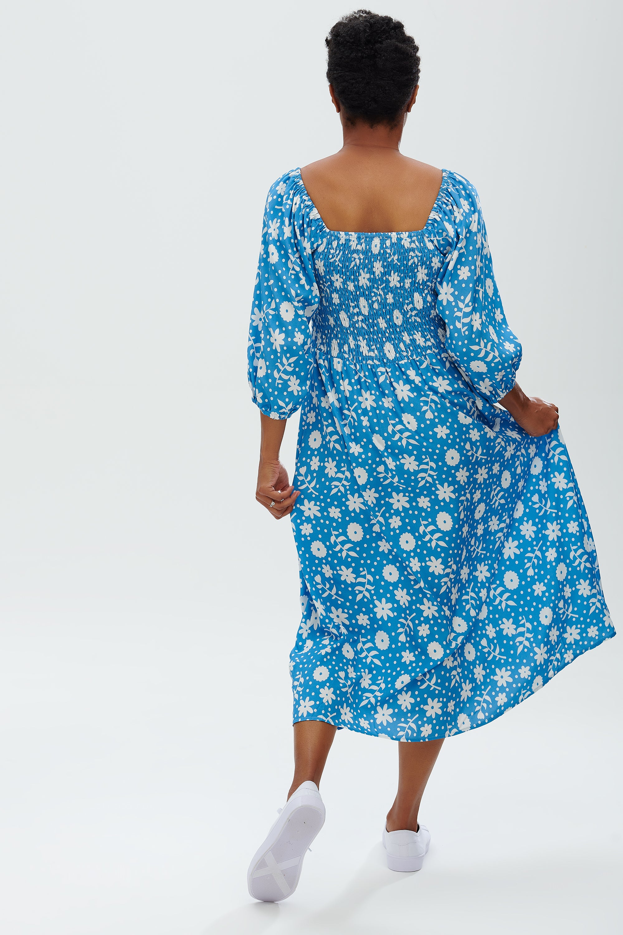 Raquel Shirred Dress | Vintage Block Floral (Blue)