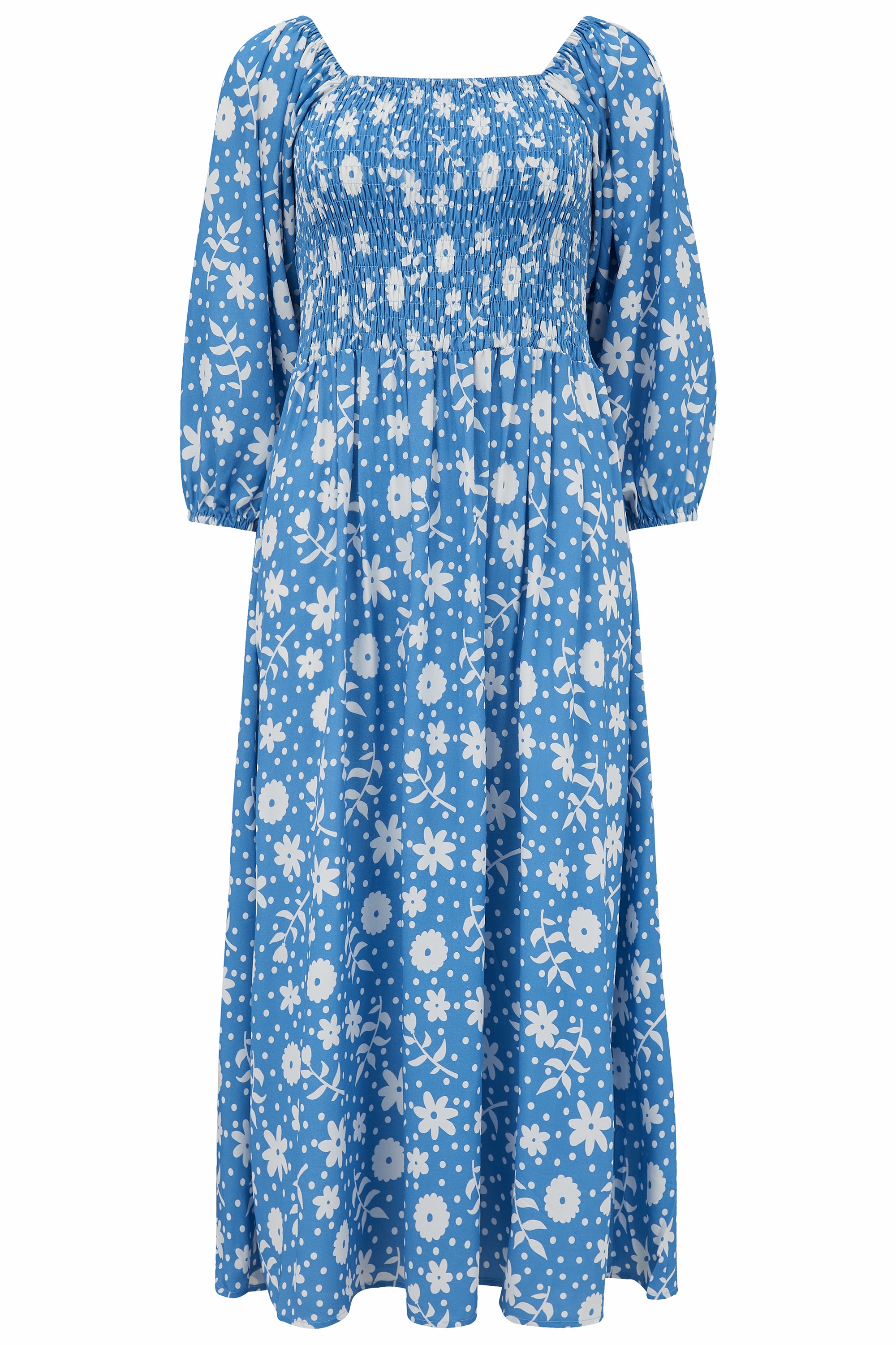 Raquel Shirred Dress | Vintage Block Floral (Blue)