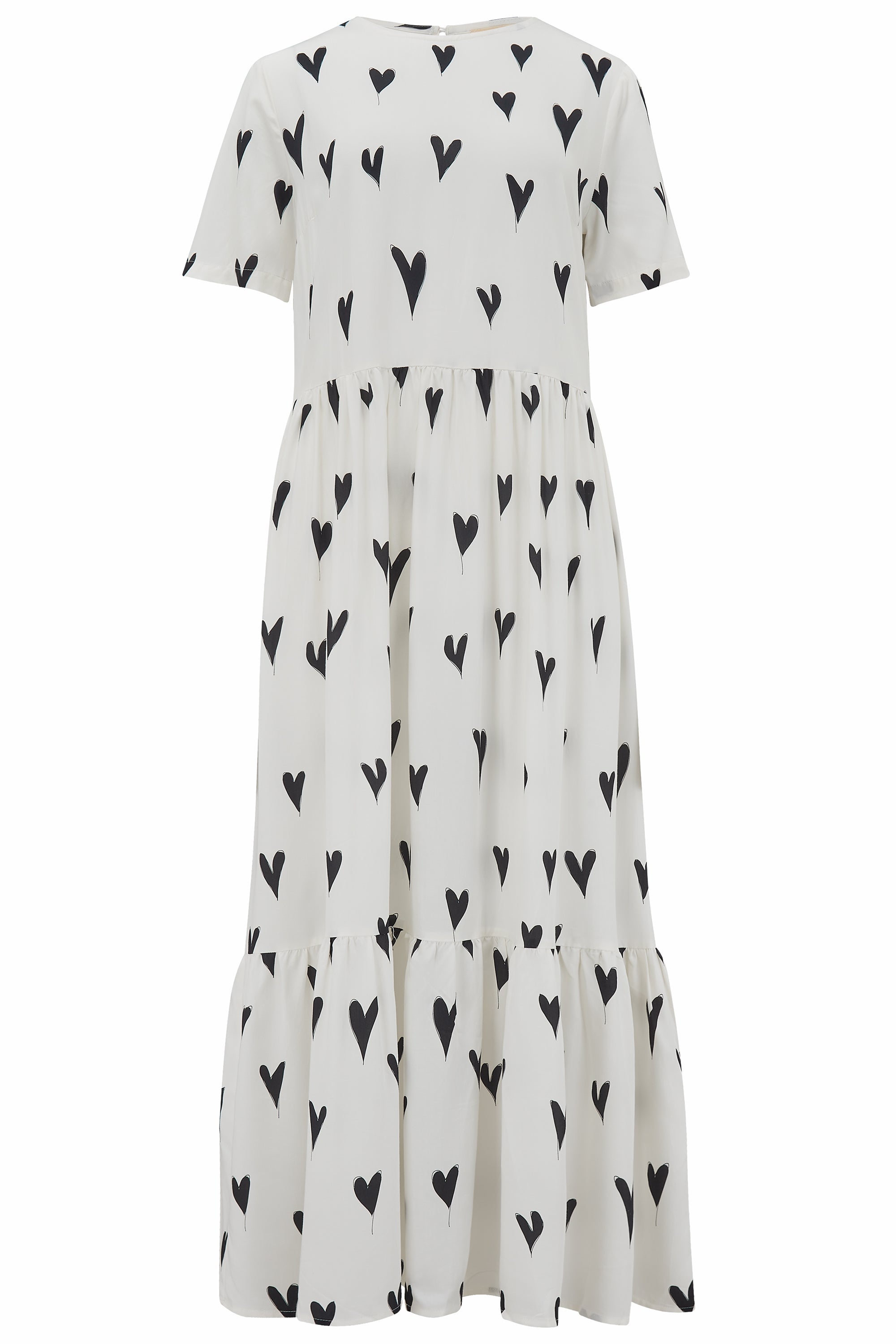 Vicky Smock Dress | Monochrome Hearts (White)